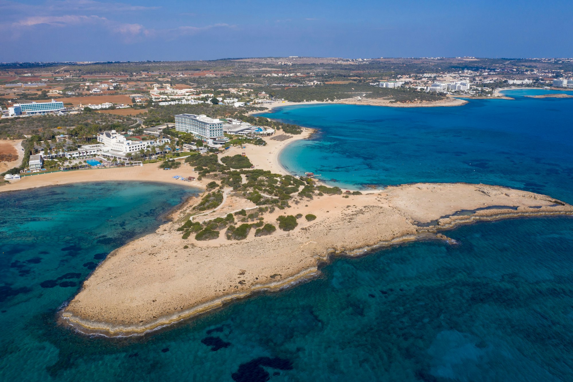 Aerial view of Makronissos Beach in Ayia Napa, Cyprus