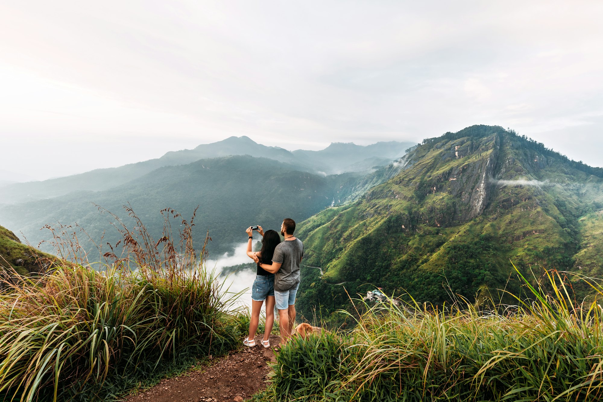 The couple travels the world. A couple in love travels to Sri Lanka. The couple travels to Asia